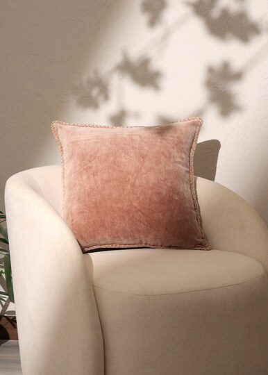 Stonewashed Cotton Velvet Throw Pillow – 18"x18" Decorative Cushion with Handstitched Edges